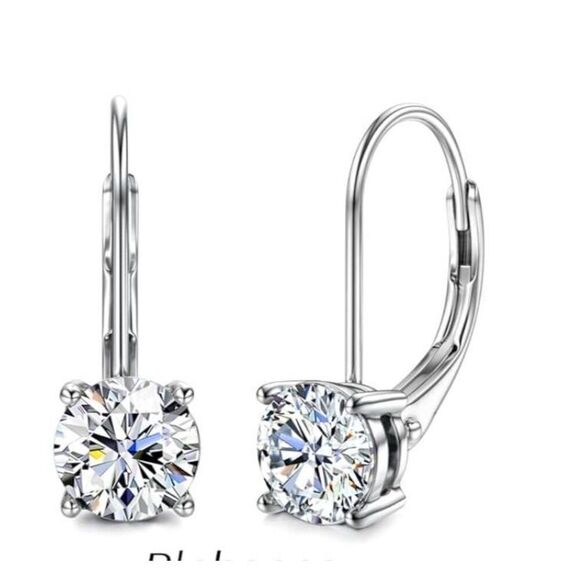 CERTIFIED~SALE~ 2 Ct. Round Genuine Diamond Moissanite Leverback Earrings - Picture 3 of 6